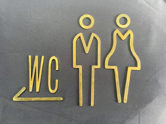 Brass Restroom Door Sign, Bathroom Sign, Male and Female Toilet Sign