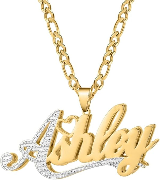 18k Gold Plated Double Plated Nameplate Necklace