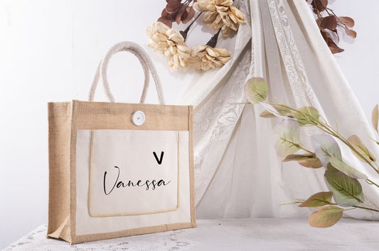 Custom White Cotton Pocket Jute Bags, Best Gift Jute Bag For You