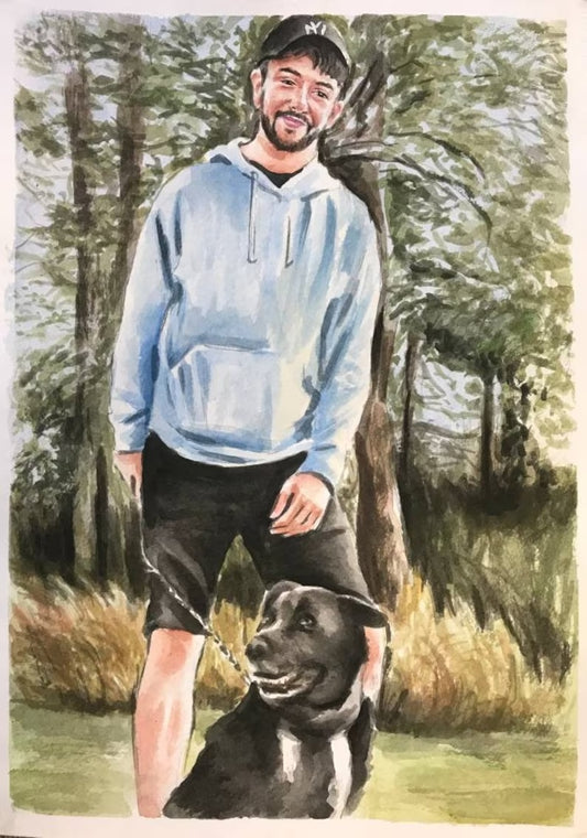 pet portrait painting with owner