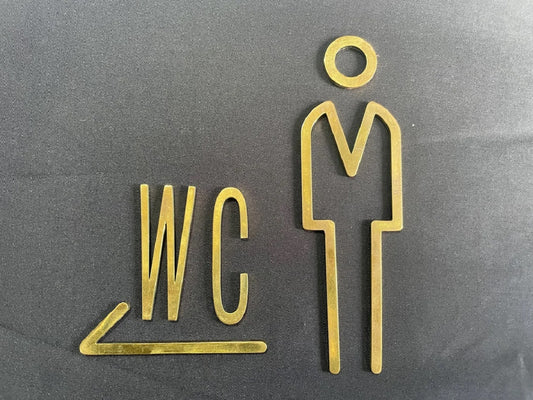 Brass Restroom Door Sign, Bathroom Sign, Male and Female Toilet Sign