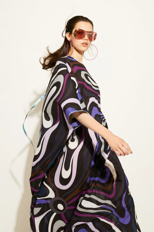 Black Luxurious Printed Maxi Cotton Kaftan For Women's