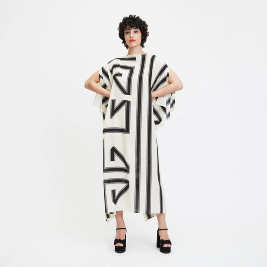 Black & White French Moss Kaftan For Women's, Occasion Wear Caftan