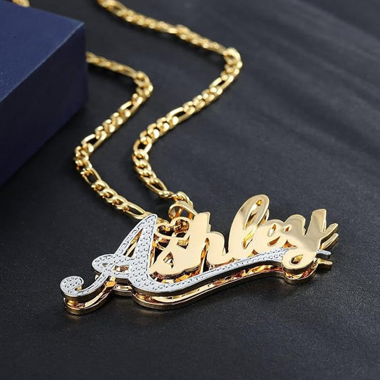 18k Gold Plated Double Plated Nameplate Necklace