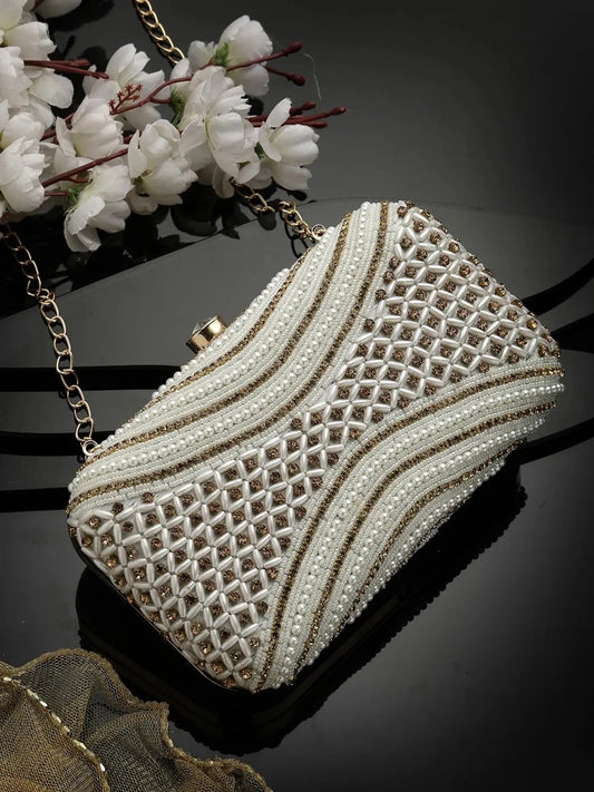 Adorn Embellished Faux Silk Clutch