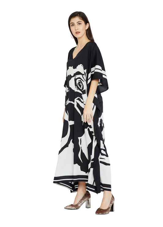 Black & White Soft Satin Silk Kaftan, Designer pretty Caftan For Women's