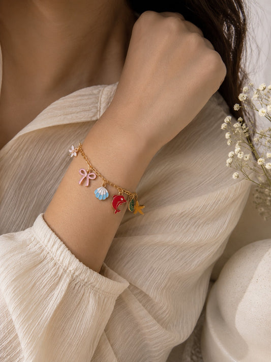 Gold Chain Bracelet with Colorful Ocean Charms Bracelet | Cute Trendy Summer Jewelry
