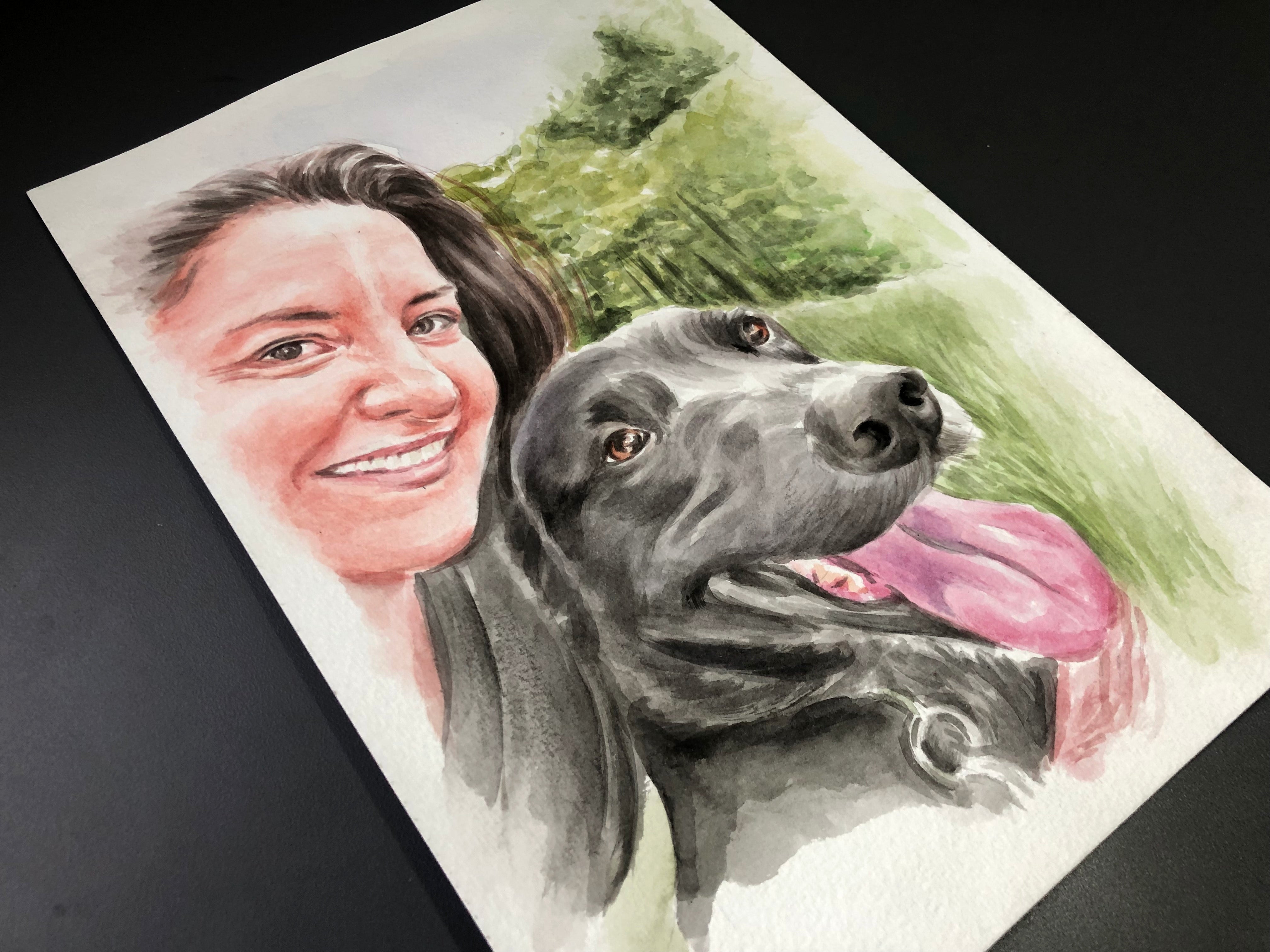 Custom dog and owner portrait from photo, Personalized on sale people portrait, Pet and owner portrait, Custom People Painting, Pet Portrait