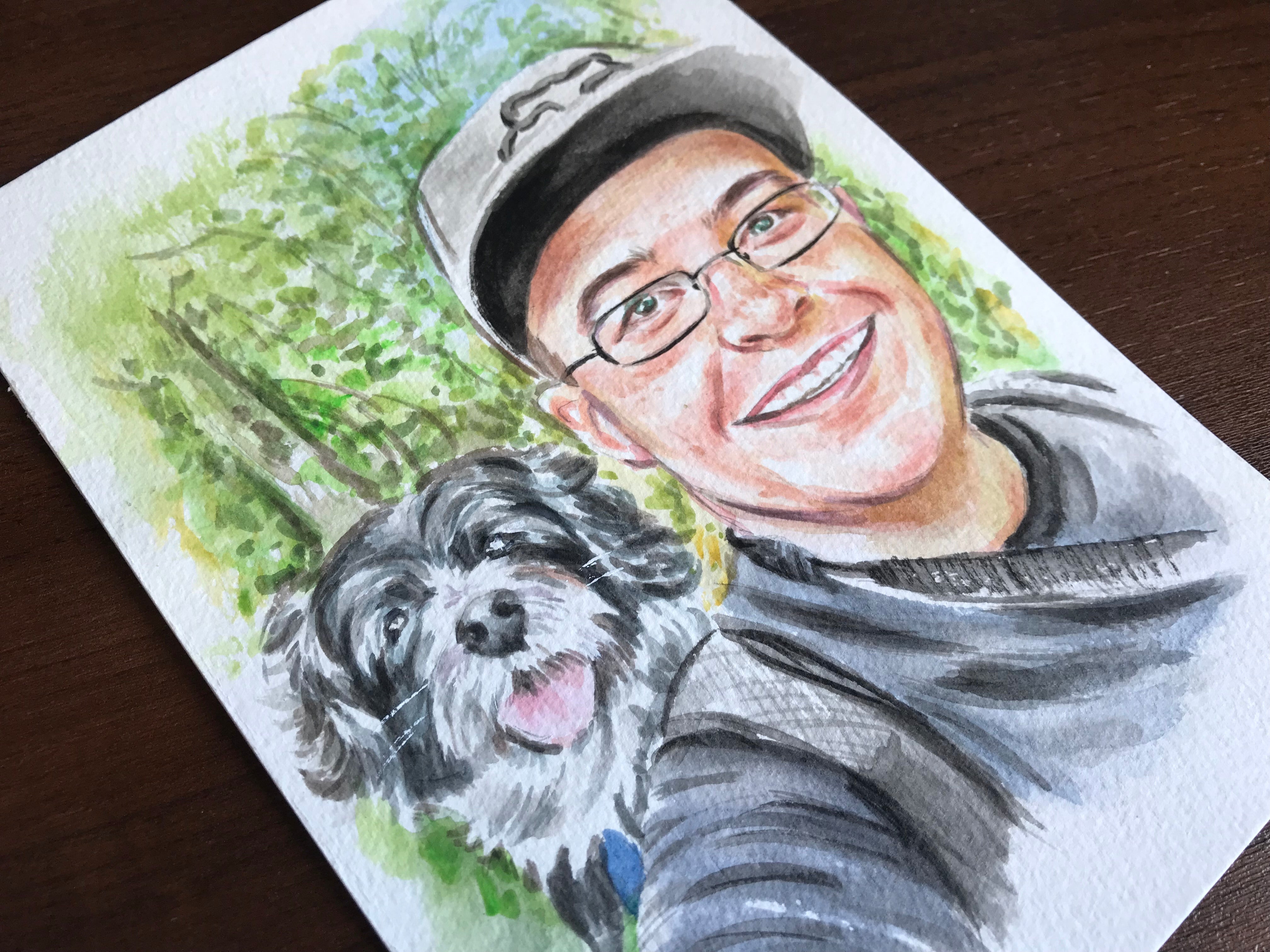 Custom People Portrait Personalized Watercolor Painting Pet and owner Portrait outlet Human Portrait with Pet Painting Family portrait with pet