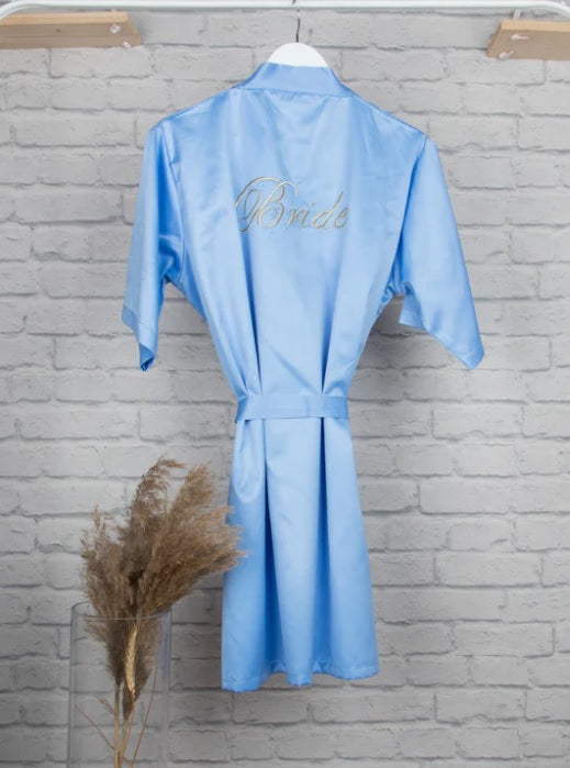 Personalised Satin Robe - Pastel Blue