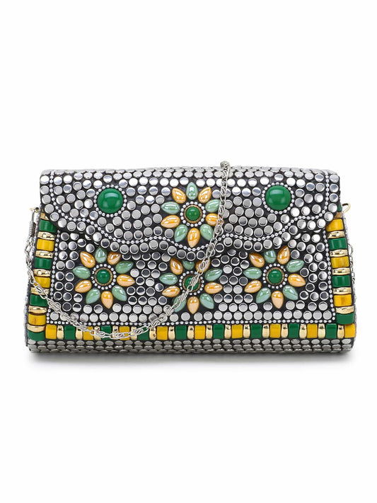 Mosaic Metal Clutch with Stone Work