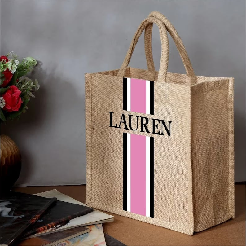 Burlap Personalized Natural Jute Tote Bag TheTrulyCustom