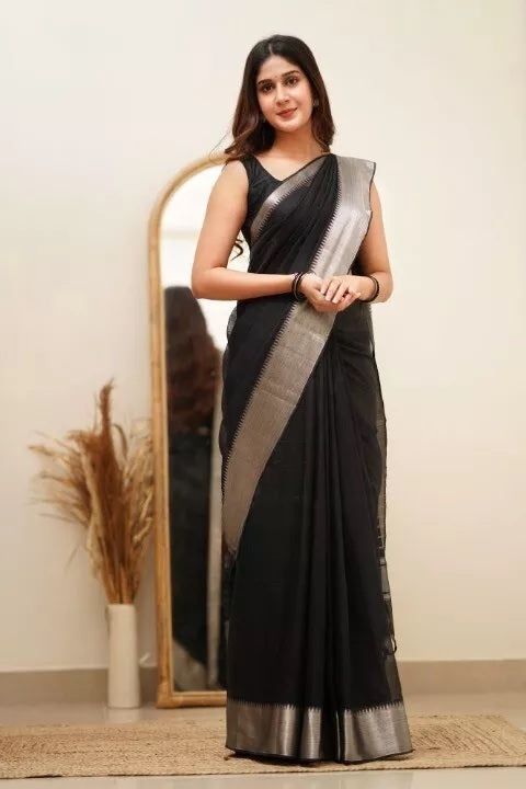 Black Faux Georgette Fancy Traditional Look Saree with Blouse