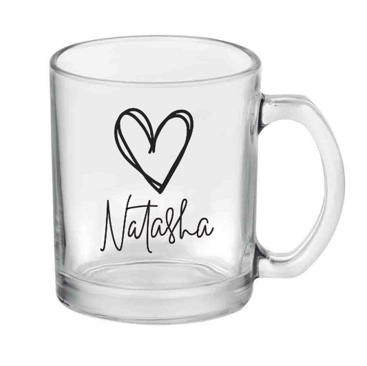 Customized Cafe Coffee Cups for Tea Glass Mug With Name - Heart