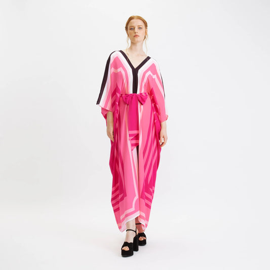 Pink Silk Crepe Long Kaftan For Women's