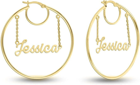 Personalized Custom Gold-Plated Hanging Name Hoop Earring