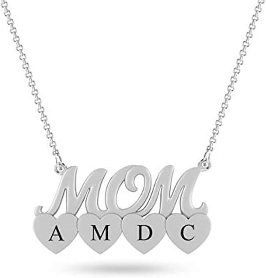 Personalised 925 Sterling Silver Mom Heart Message or Initial Necklace Pendant