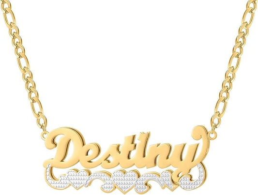 Double Plated Name Necklace 18K Gold Plated Nameplate Pendant