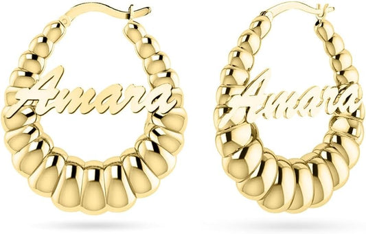 Personalized Customized Name Shrimp Hoop Earrings gold Plated