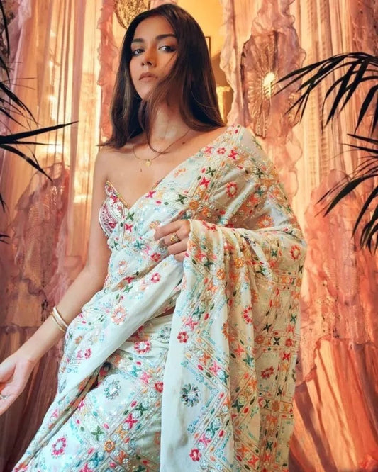 Georgette Beautiful Designer Saree, Party Wedding Sari & Blouse