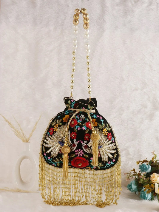 Black Embellished with Indian Hand Work Potli Bag