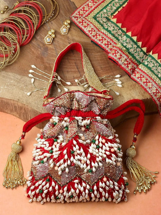 Dangle Embellished Velvet Potli Bag