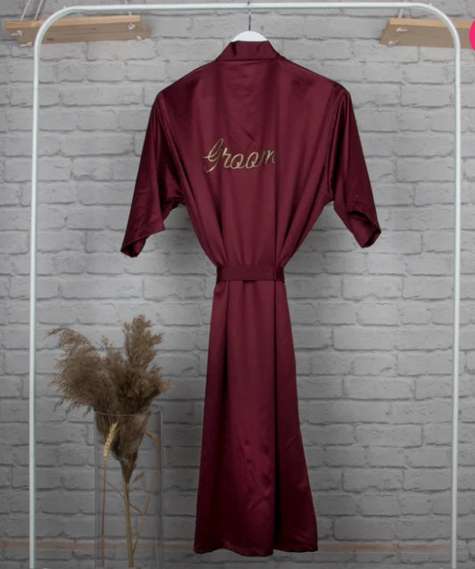 Personalised Satin Robe - Maroon