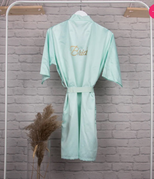 Personalised Satin Robe - Pastel Green