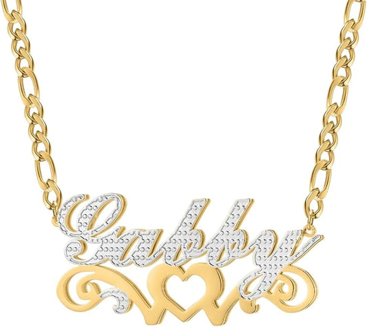 Two Tone Nameplate Necklace, Double Plated Name Necklace