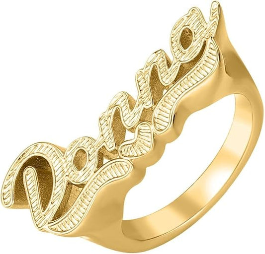 Personalized Name Ring with Heart 18K Gold Plated Ring