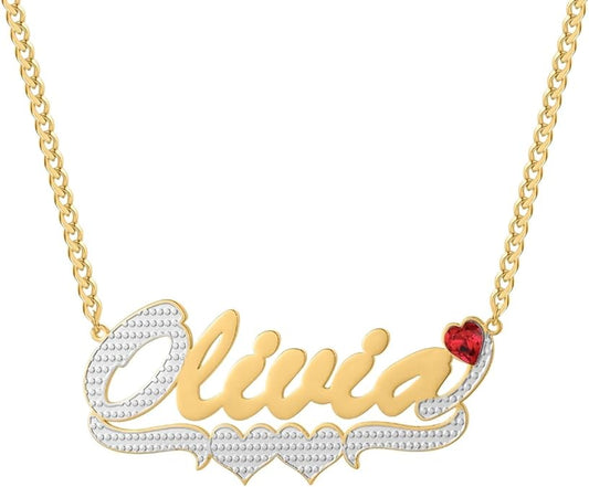 Personalized 18K Gold Plated Name Necklace with Birthstone