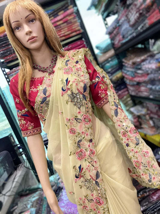 Georgette With Embroidery Work  Designer Sari & Blouse