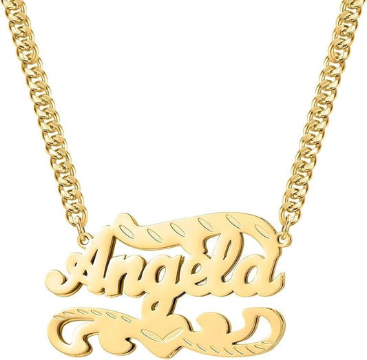 Name Necklace Personalized Double Plated Name Necklace with Heart