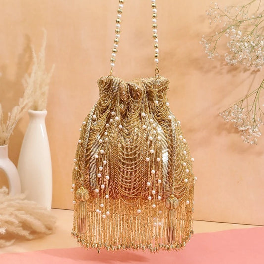 Designer Heavy Golden Work Potli Bag