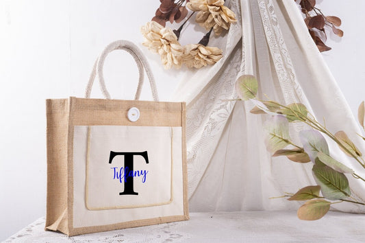White Cotton Jute Bags - Personalized Gifts for Weddings, Bride, Bridesmaid