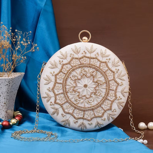 Luxury Embroidered Round Clutch