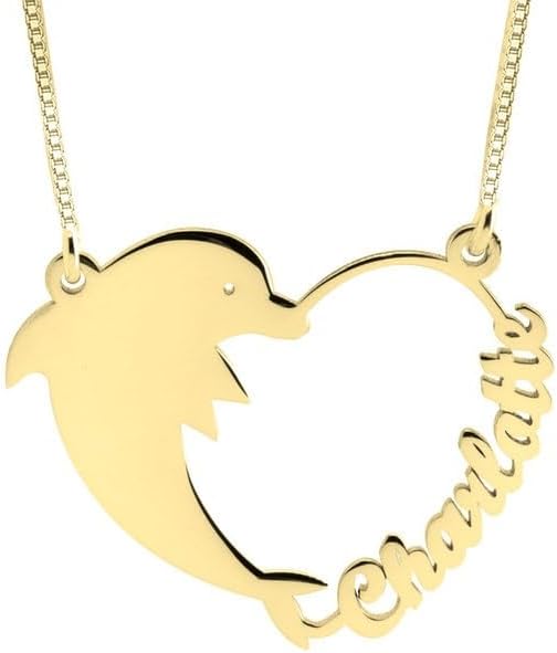 Personalized Dolphin Heart Name Necklace