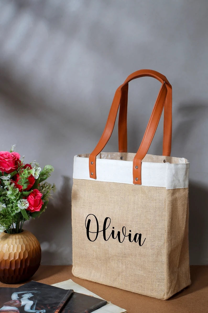 Custom Burlap Jute Bag With Leather Handles – TheTrulyCustom