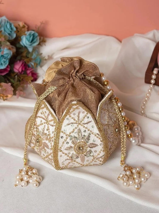 Embroidered Lotus Potli Bag