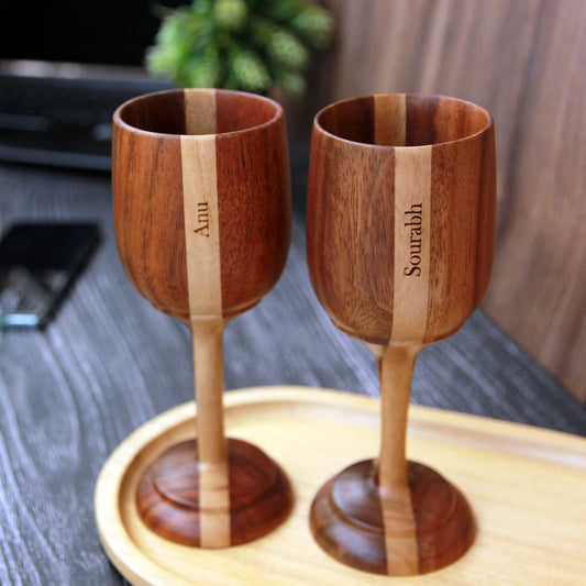 Personalized Wood Wine Goblets Engraved With Name | Anniversary Gift