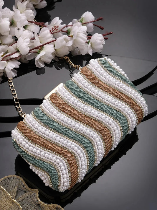 Traditional Embellished Faux Silk Box Clutch