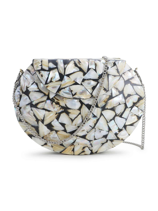 Mosaic Marble Finish Metal Clutch