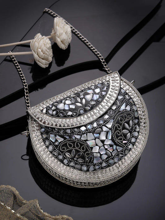 Mosaic Embellished Metal Clutch