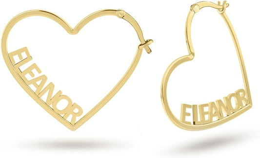 Personalized gold Plated /925 Sterling Silver Name Heart Hoop Earrings