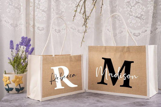 Personalized Name Jute Tote Bags