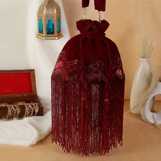 Designer maroon tassel Potli Bag