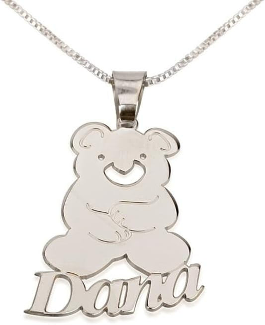 Personalized Teddy Bear Pendant with Name Necklace