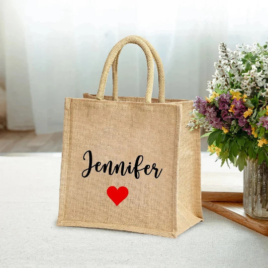 Personalized Burlap Bags Custom Name With Red Heart Monogram