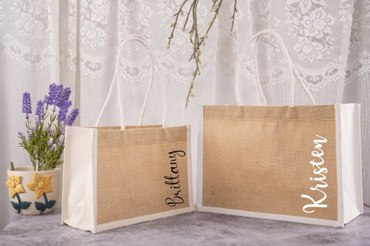 Personalized Burlap Bags, Custom Jute Beach Tote Bag, Beach Bag, Bridal Party Gift
