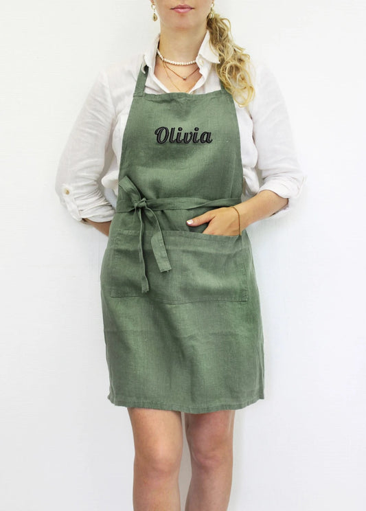 Personalized Linen Embroidered Apron